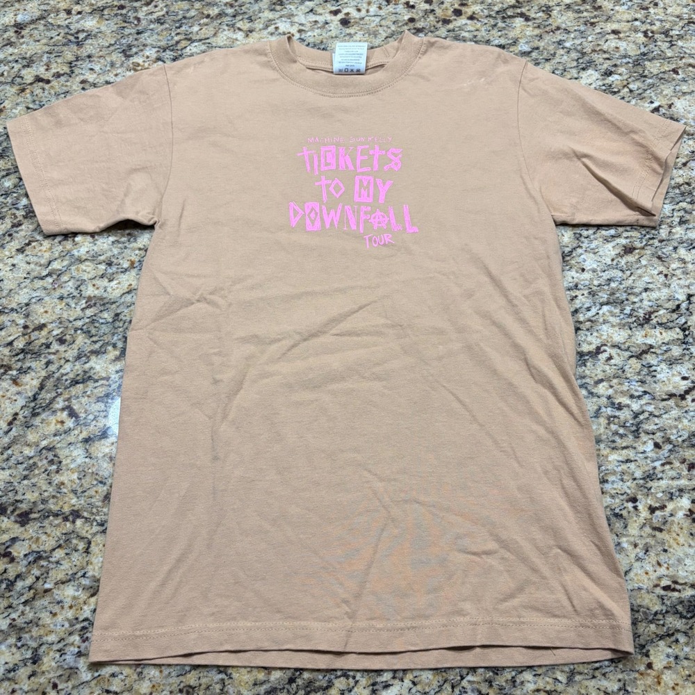 Machine Gun Kelly Tickets to My Downfall Tour Shirt Tan Pink Mens Medium MGK ws